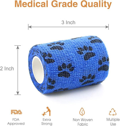 AUPCON Vet Wrap Cohesive Bandages Bulk Self Adhesive Bandage Wrap Self Adherent Wrap Non-Woven for Dogs Pet Animals &amp; Ankle Sprains &amp; Swelling (3 Inch Blue Claw)