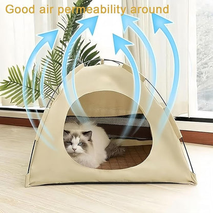BreezyDen Pop-Up Pet Tent – Portable Hideaway for Cats &amp; Small Dogs, Portable Indoor/Outdoor Pet Tent House with Mesh Window, Waterproof, Breathable, Scratch-Resistant, Fully Washable (Gray,L)