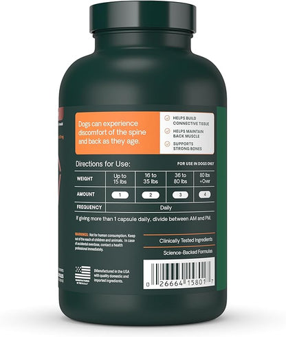 VetriScience Healthy Spine &amp; Disc Easy-Open Capsules, Back &amp; Spinal Support Chondroitin &amp; Taurine Supplement for Dogs, Perfect for Dachshunds, Corgis, Frenchies &amp; More, 180 Count
