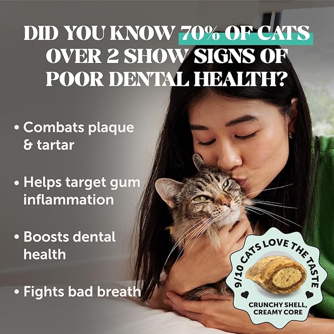 Fresh Dental Bites for Cats - Crunchy &amp; Creamy Cat Dental Treats for Fresh Breath, Plaque + Tartar Control, Cleans Teeth + Gums, Daily Cat Oral Care (30 Day Supply)