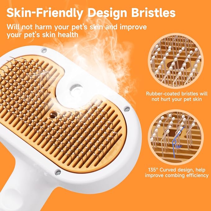 Cat Steam Brush, Pet Steam Brush for Cat &amp; Dog, Mist Spray Comb, Spritz Defur Tool, Water Grooming Kit, Dog Hair Removal Steam Cleaner with Release Button