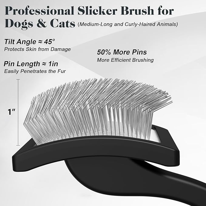 2PCS Slicker Brush for Dogs &amp; Pet Comb,Professional Dog Grooming Brush (Goldendoodles,Poodles,Labradoodles) with Extra Long Pins to Effectively Remove Tangles, Knots and Mats (Black)