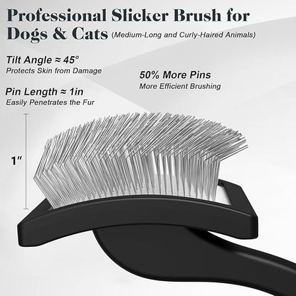 2PCS Slicker Brush for Dogs &amp; Pet Comb,Professional Dog Grooming Brush (Goldendoodles,Poodles,Labradoodles) with Extra Long Pins to Effectively Remove Tangles, Knots and Mats (Black)