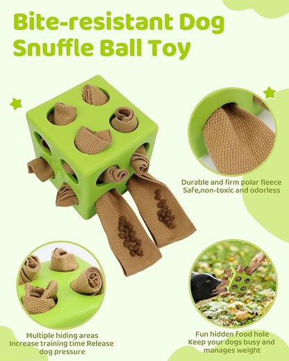 Interactive Puzzle Dog Toy Encourage Natural Foraging Skill, Durable Dog Enrichment Toy Snuffle Cube Cloth Strip with Hide &amp; Seek Food, Slow Feeder for Mind Stimulate &amp; Stress Relief (Green)