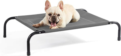 Bedsure Outdoor Elevated Dog Bed Medium Size Dog, Portable Indoor &amp; Outdoor Cooling Raised Cot Pet Hammock Bed with Skid-Resistant Feet, Frame with Breathable Mesh, Grey, 43 inches