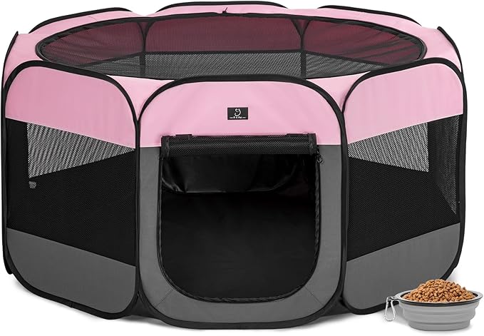 A4Pet Playpen for Dogs Indoor, 49” Dog Playpen Indoor with Bowl, Suitable for Puppies, Kittens, and Small Animals, Removable Zipper &amp; Mesh Panel(19”W × 12”H)