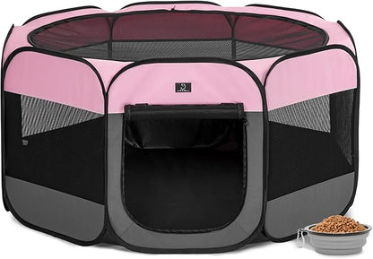 A4Pet Playpen for Dogs Indoor, 49” Dog Playpen Indoor with Bowl, Suitable for Puppies, Kittens, and Small Animals, Removable Zipper &amp; Mesh Panel(19”W × 12”H)