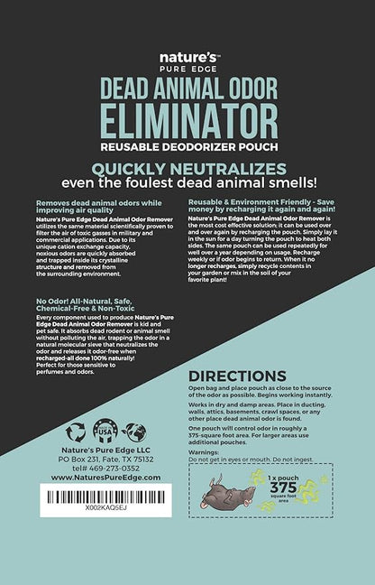 Dead Animal Smell Eliminator Pouch – Fragrance-Free, Reusable Deodorizer for Attic, Wall, Crawlspaces. Removes Decay Odor, Pet &amp; Kid Safe, Extra Large, Covers Up to 375 Sq Ft.