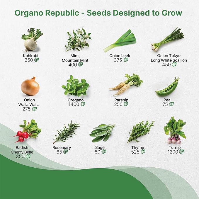 Organo Republic 25 Winter Vegetable &amp; Herb Garden Seeds Variety Pack for Outdoors &amp; Indoor Home Gardening 22,840+ Non-GMO Heirloom Seeds Broccoli Beet Carrot Cabbage Radish Pea Mint Thyme Parsley