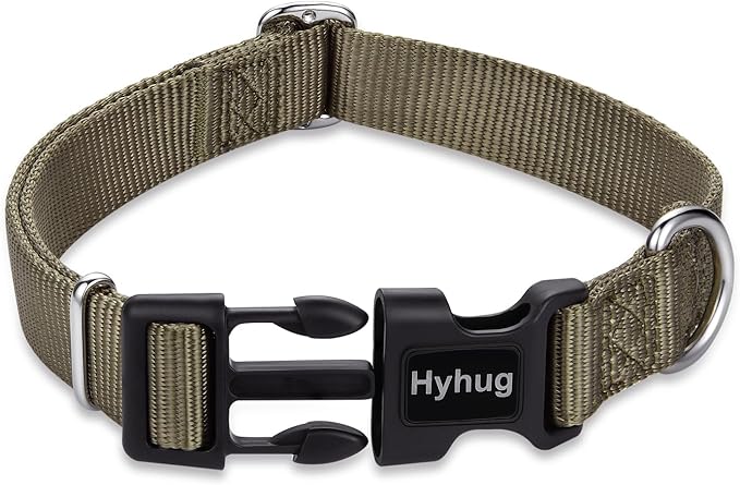 Hyhug Dog Collar for Large Dogs, Green Heavy Duty | Quick Release Nylon Buckle Collar, Adjustable &amp; Durable Pet Supplies for Boy &amp; Girl Dogs (Large, Military Green)
