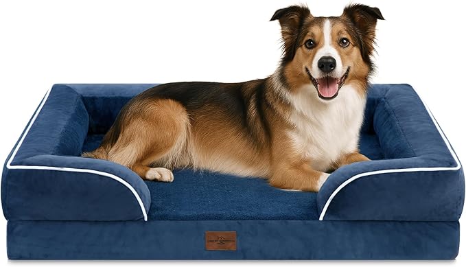 Comfort Expression Large Dog Beds Waterproof Orthopedic Foam Dog Sofa Beds Comfy Pet Bed with Washable Removable Cover &amp; Non-Slip Bottom(Large,Navy Blue)