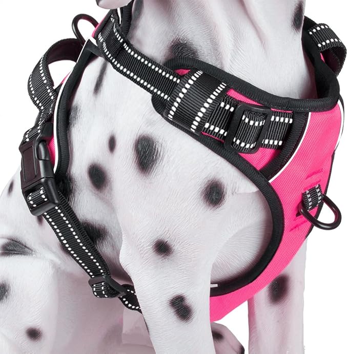 PoyPet No Pull Dog Harness, Reflective Comfortable Vest Harness with Front &amp; Back 2 Leash Attachments and Easy Control Handle Adjustable Soft Padded Pet Vest for Small to Large Dogs (Pink,S)