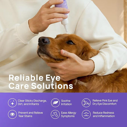HICC PET Dog Eye Drops, Eye Drops for Dog Care &amp; Cat Care, Soothe Allergy, Relieve Dry Eyes Pink Eyes, Pet Tear Stain Cleaner (2 x 5.1 fl oz)