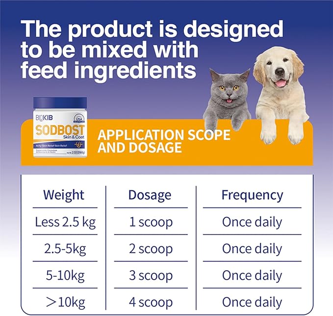 SODBOST Dog Allergy &amp; Itch Relief, Cat Skin &amp; Coat Supplement Powder -SOD Enzyme Skin Relief Formula for Allergy &amp; Itch Relief &amp; Reduces Shedding - Plant-Based, Made in USA - 60 Scoops