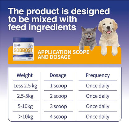SODBOST Dog Allergy &amp; Itch Relief, Cat Skin &amp; Coat Supplement Powder -SOD Enzyme Skin Relief Formula for Allergy &amp; Itch Relief &amp; Reduces Shedding - Plant-Based, Made in USA - 60 Scoops