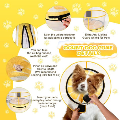 Inflatable Dog Cone Collar with Detachable Enhanced Anti-Licking Shield, Soft Neck Donut Collar for Dogs After Surgery, Adjustable Dog Cone Alternative for Large Medium Small Dogs &amp; Cats