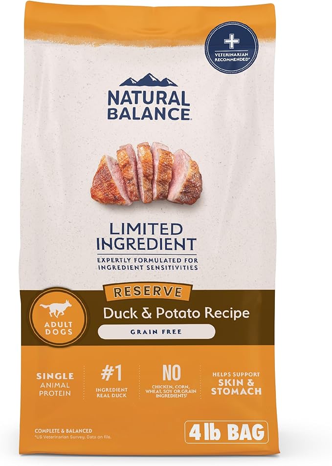 Natural Balance Limited Ingredient Adult Grain-Free Dry Dog Food, Reserve Duck &amp; Potato Recipe, 4 Pound (Pack of 1)