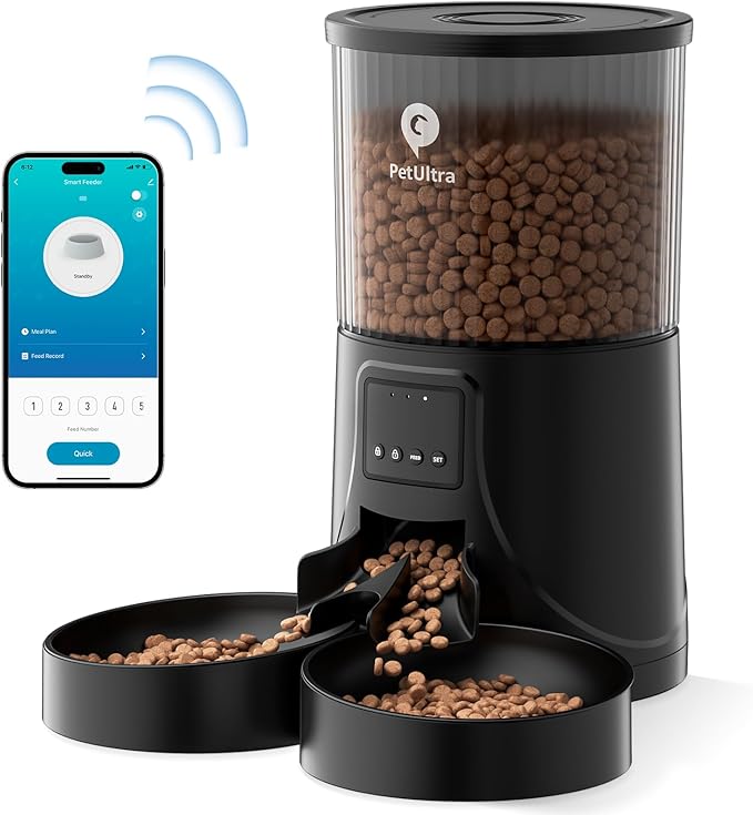Automatic Cat Feeder for 2 Cats: 2.4Ghz WiFi Smart APP Remote Control- Timer Food Dispenser 1-10 Meals Per Day- Auto Pet Feeder for Cats and Small Dog Indoor- Detachable Clean&amp; Dual Power