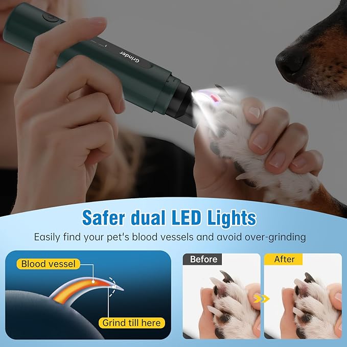 Dog Nail Grinder, 7-Speed Quiet Electric Dog Nail Trimmers, Dog Nail Clippers with Sponge Dust Collection &amp; File for Small Medium Large Dogs, Rechargeable Pet Paw Grooming Supplies Ki(Green)