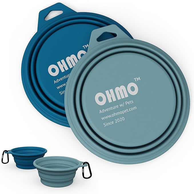 OHMO Collapsible Dog Bowl(2 Pack, Peacock&amp;Light Blue 12oz/400ml) Premium Silicone Pet Water Bowls for Cats &amp; Dogs, Portable Dog Travel Bowls Foldable for Outdoor Camping Hiking