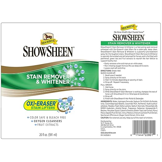 Absorbine ShowSheen Stain Remover &amp; Horse Whitener, Oxi-Eraser Stain Lifters, 20oz