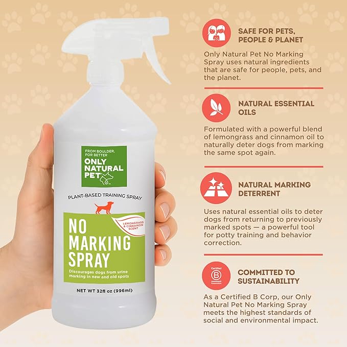 ONLY NATURAL PET No Marking Deterrent Spray for Dogs – Indoor Outdoor Urine Prevention - Stain &amp; Odor Eliminator - Potty Pet Training Aid to Deter Peeing or Marking Carpet or Furniture – 32 Fl Oz