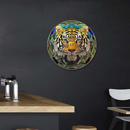Lygond Metal Sign Tin Sign Circular Stained Glass Tigle Tin Signs Gardening For Pet 8×8 Inches