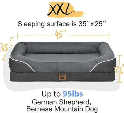 Washable Orthopedic Large Dog Bed - Dog Beds Large Sized Dogs with Removable Cover Waterproof Pet Bed with Bolster for Extra Large Pet