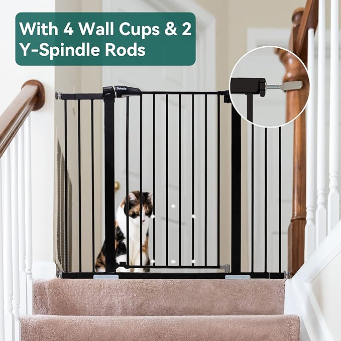 BABELIO 36" Tall Baby Gate, 29-48" Auto-Close &amp; Pressure Mounted, Black Steel Dog Gate for Stairs &amp; Doorways