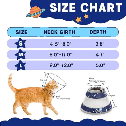 Breathable Air Mesh Cat Cone Collar Soft - Adjustable Recovery Collar to Stop Licking After Surgery, Foldable Lightweight E-Collar for Cats &amp; Kittens (Sky Star, S)