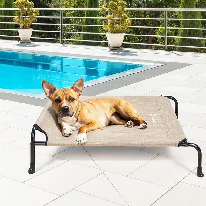 Veehoo Original Elevated Dog Cot - One-Sided Raised Headboard Cooling Pet Bed, Non-Slip &amp; Breathable, L, CWC2417A