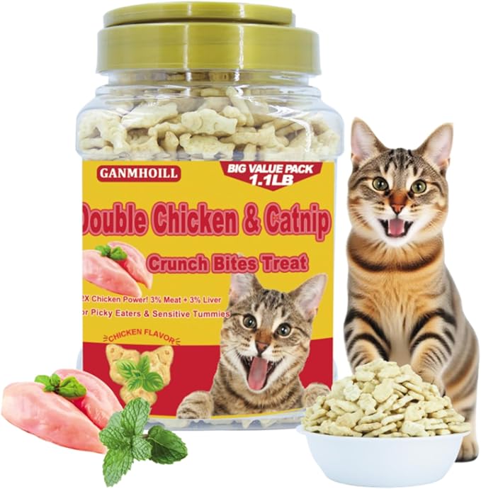 1.1lb / 500g Cat Grass Treats for Indoor Cats - 17.6 oz Natural Chicken Flavor, Healthy Snacks for All Life Stages, Crunchy Training Biscuits with Dental Care &amp; Hairball Control