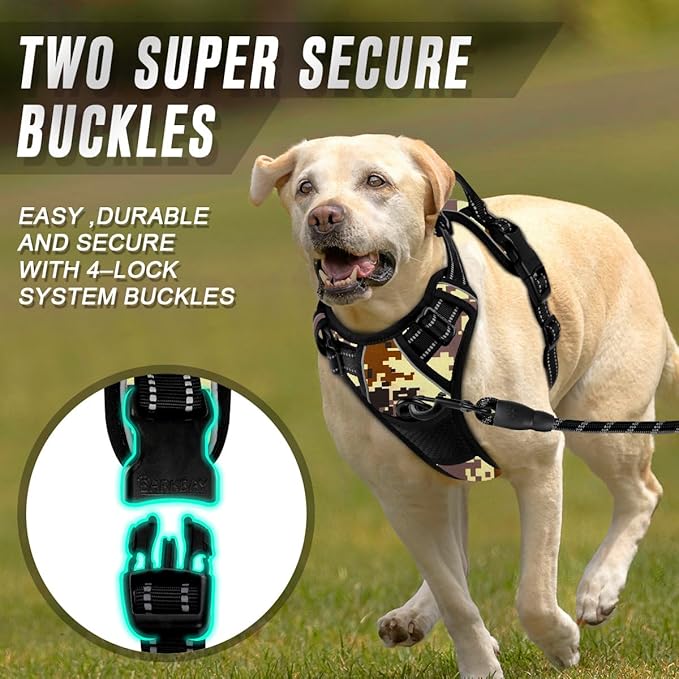 BARKBAY No Pull Dog Harness Front Clip Heavy Duty Reflective Easy Control Handle for Large Dog Walking(Desert camo,S)
