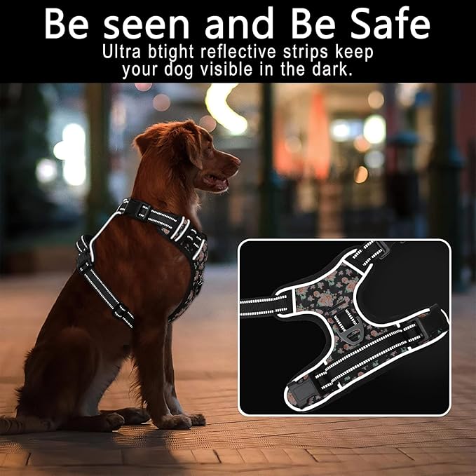 Timos No Pull Dog Harness,NO Need Go Over Dogs Head 3 Snap Buckles Reflective Oxford No Choke Harness with Front&amp;Back 2 Metal Leash Clips Soft Padded for Small Medium Large Dogs,X-Large (Pack of 1)