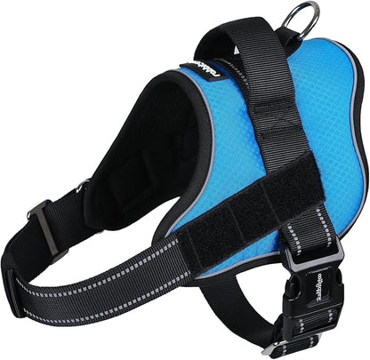 rabbitgoo Dog Harness Medium Sized, Easy On Pet Vest with One Buckle, No Pull Adjustable Service Harness with D-Ring &amp; Handle, Reflective for Safety Walking, Training, Blue, M