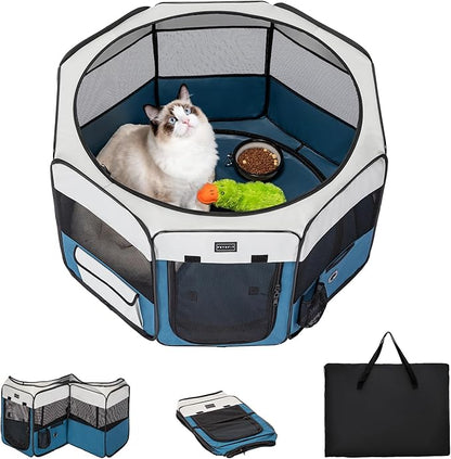 PETSFIT 29" Puppy Playpen with Removable Waterproof Mat &amp; Zippered Roof | RV, Camping, Travel Dog Pen | Indoor/Outdoor Whelping &amp; Cat Observation Space(29.5"x29.5"x16.5"H)
