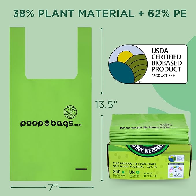 The Original Poop Bags® Dog Waste Bags with Handles, 38% Plant-Based, Heavy-Duty &amp; Leak-Proof, 300 Count