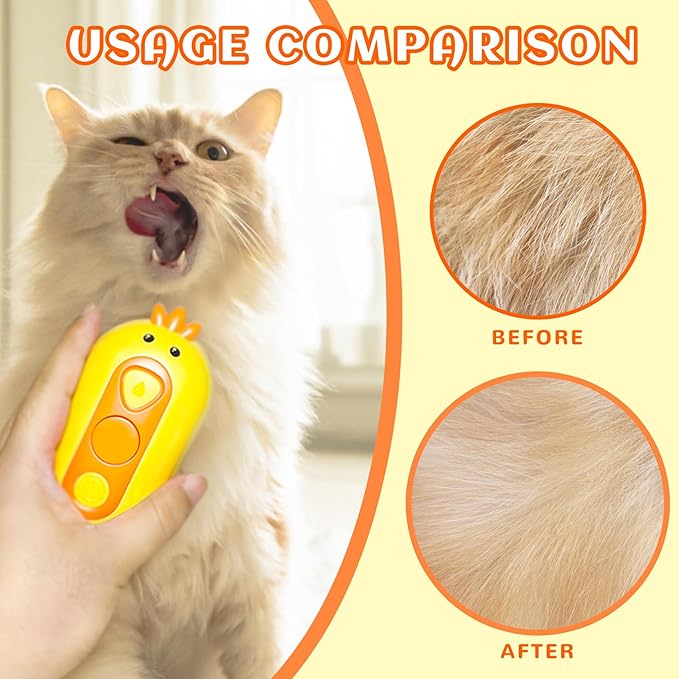 3-in-1 Rechargeable Steam Brush for Cats &amp; Dogs - Anti-Static Spray Pet Grooming Brush with Warm Mist Massage, Hair Shedding Control, Detangling Comb &amp; Cleaning Tool for Effective Deshedding