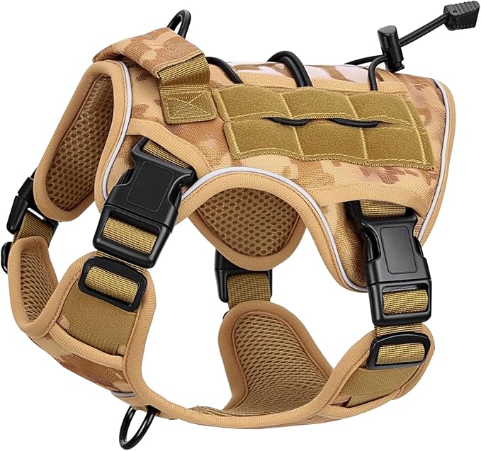 Heavy-Duty Tactical Dog Harness for Large Dogs, No Pull Adjustable Reflective Pet Vest with Molle System, K9 Military-Grade Control for Service Training, Outdoor &amp; 10+ Breeds, Khaki Camo, Small