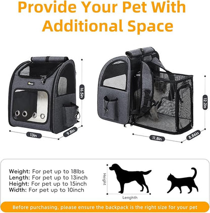 Hoopet Expandable Cat Backpack Carrier – Breathable Pet Carrier for Small Cats &amp; Dogs, Foldable Travel Backpack with Mesh Ventilation for Hiking, Walking, Camping, Dark Grey