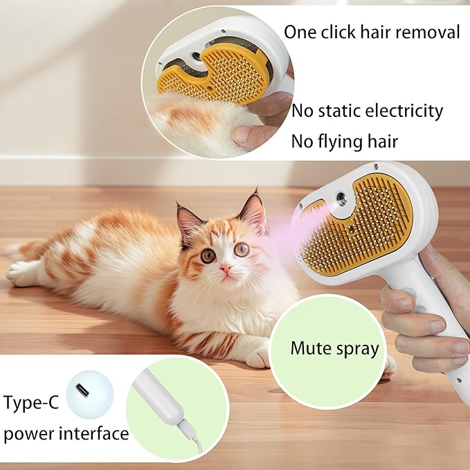 Cat Steam Brush for Shedding Dog Brush with Steam Pet Hair Cleaning Brush Comb for Spray 3 in 1 Pet Grooming for Long &amp; Short Haired Pets – Spritz Defur Comb for cats