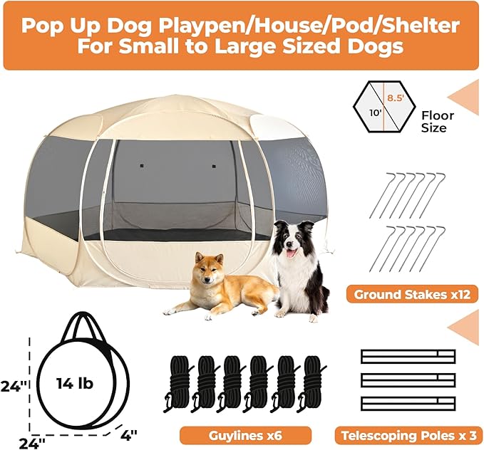 EighteenTek XXLarge Popup Portable Dog Houses, 10&