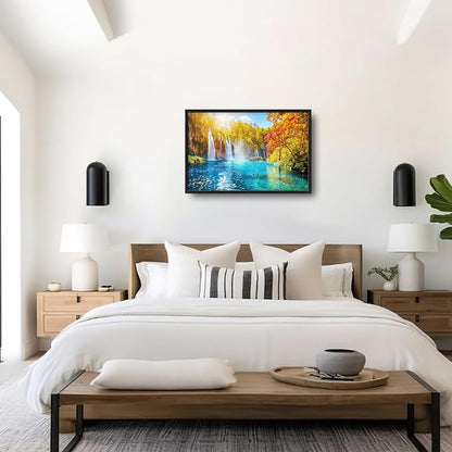 Extra Large Waterfall Lake Framed Wall Art for Living Room,Oversized Fall Autumn Tree Landscape Pictures Wall Decor,Nature Canvas Print Painting Modern Artwork Bedroom Office Bathroom 36L" x 24W"