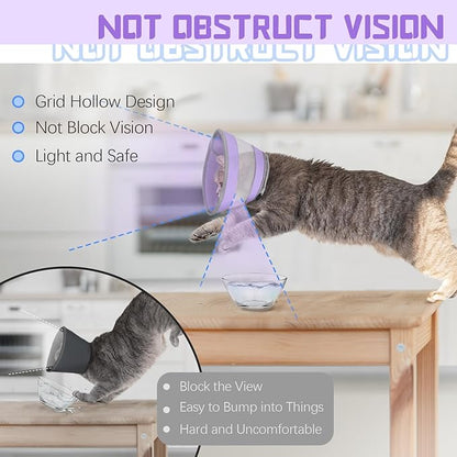 Breathable Air Mesh Cat Cone Collar Soft to Stop Licking, Adjustable, Foldable Lightweight Kitten Cones After Surgery Recovery for Cats &amp; Kittens (Purple, M)