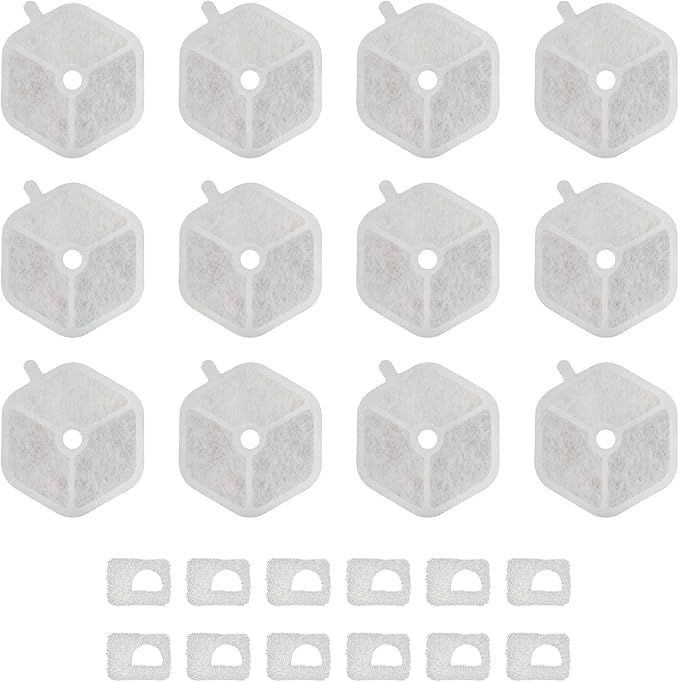 PET STANDARD Replacement Water Filter &amp; 12 Pack Pre-Filter Sponges Compatible with Smartoo 152oz/4.5L Automatic Cat Fountain PTM-643, Pack of 12