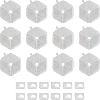 PET STANDARD Replacement Water Filter &amp; 12 Pack Pre-Filter Sponges Compatible with Smartoo 152oz/4.5L Automatic Cat Fountain PTM-643, Pack of 12