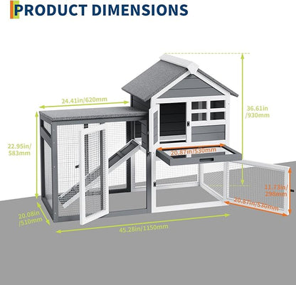 Rabbit Hutch 2-Tier, Small Wooden Chicken Coop for Outdoor Use - Weatherproof Small Animal Hutch with Non-Slip Ramp, 4 Access Doors &amp; Removable Tray for Rabbits, Guinea Pigs, Ferrets (Indoor/Outdoor)
