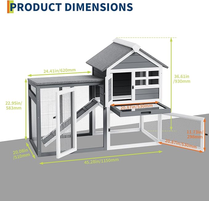 2-Tier Rabbit &amp; Chicken House,Wooden Chicken Coop &amp; Bunny Cage with Non-Slip Ramp, 4 Doors,Waterproof Roof &amp; Pull-Out Tray,Outdoor/Indoor Pet Cage