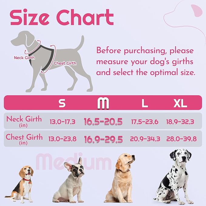Eagloo Dog Harness Medium Sized, Easy Wearing with 3 Buckles, Adjustable No Pull Pet Harness with 2 Rings for Walking, No Chock Reflective Soft Padded Vest with Control Handle, Pink &amp; Black, M