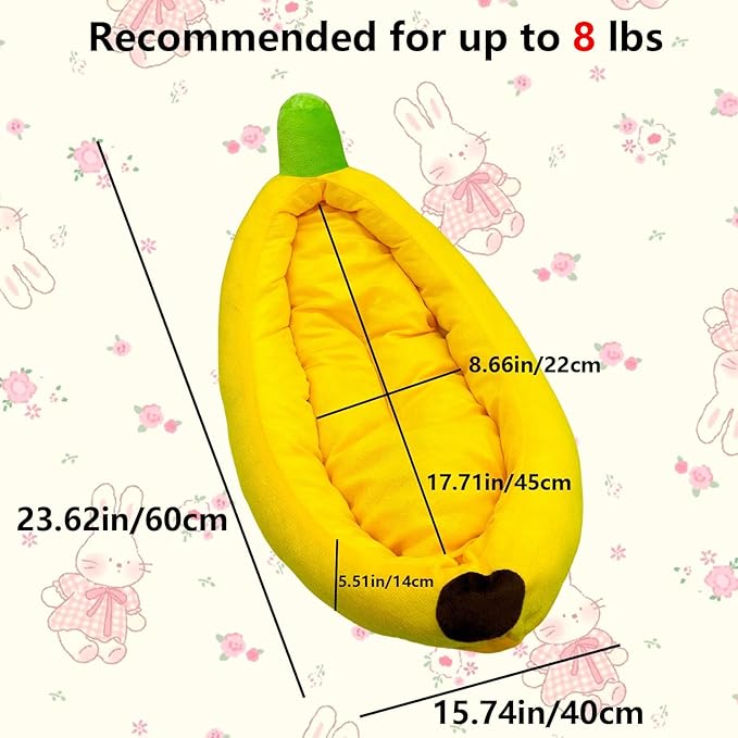 Rabbit Bed,Bunny Bed,Thick&amp;Soft with Removable Mat,Machine Washable Guinea Pig Cushion,Cozy Rabbi Plush House,Warm Small Animal Sleeping Beds(Yellow Banana Shape-L)